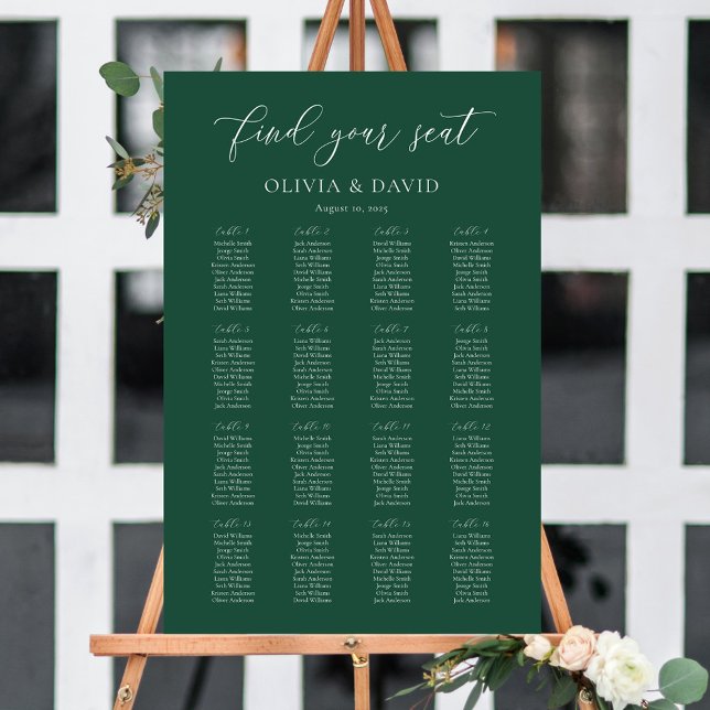 Emerald Green Elegant 16 table Seating Chart (Creator Uploaded)