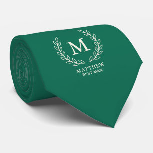 Emerald Green Elegant Best Man Monogram Wedding Tie