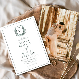 Emerald Green Elegant Crest Monogram Wedding  Invitation