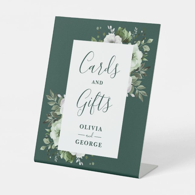 Emerald Green Elegant Floral Cards And Gifts Pedestal Sign (Front)