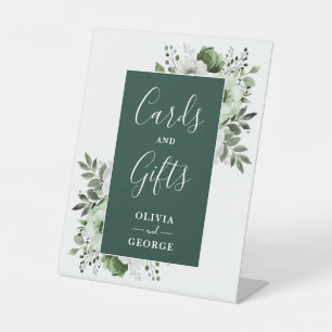 Emerald Green Elegant Floral Cards And Gifts Pedestal Sign