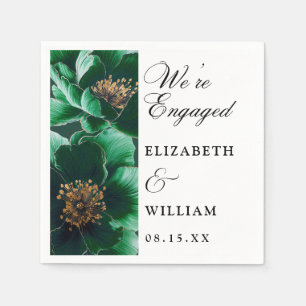 Emerald Green Elegant Floral Engagement Party Napkin