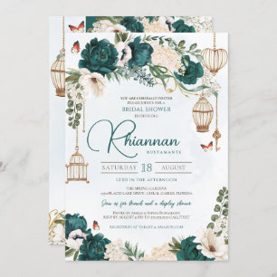 Emerald Green Elegant Floral Garden Bridal Shower Invitation