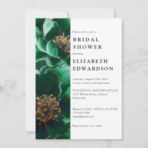 Emerald Green Elegant Floral QR Code Bridal Shower Invitation