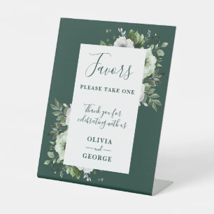 Emerald Green Elegant Floral Wedding Favours Pedestal Sign