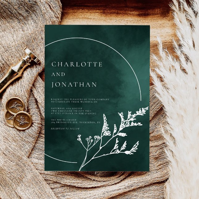 Emerald Green Elegant Greenery Wedding Invitation (Creator Uploaded)
