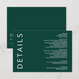 Emerald Green Elegant Modern Minimalist Wedding Enclosure Card