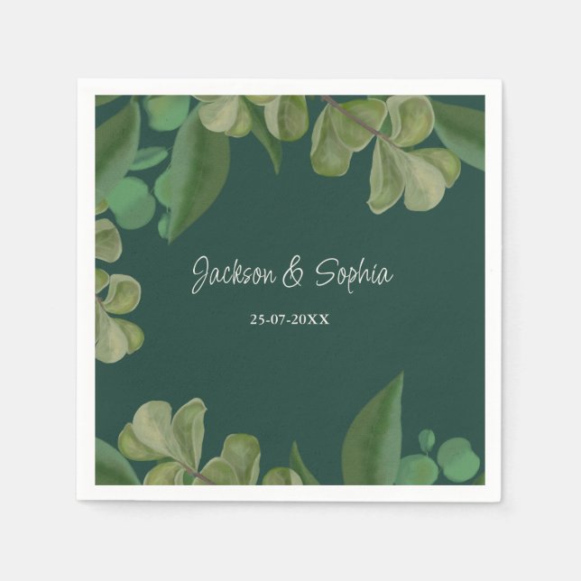 Emerald green Elegant rustic greenery leaves lush Napkin (Front)