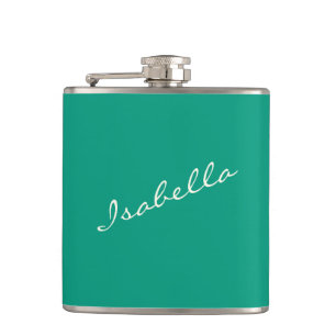 Emerald Green Elegant Script Name Wedding Party Hip Flask