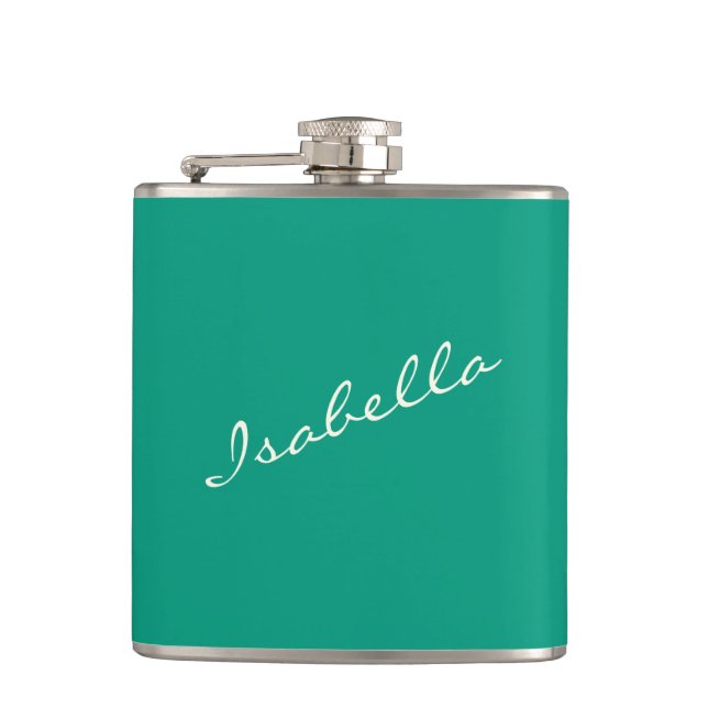 Emerald Green Elegant Script Name Wedding Party  Hip Flask (Front)