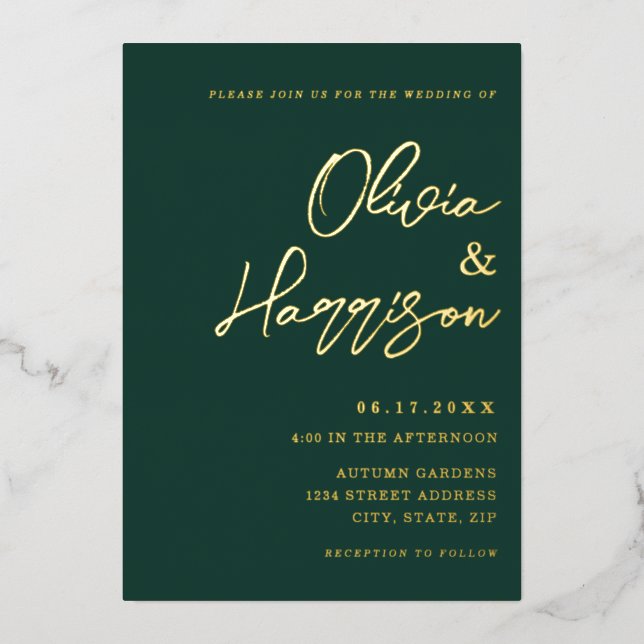 Emerald Green Elegant Script Wedding (Front)