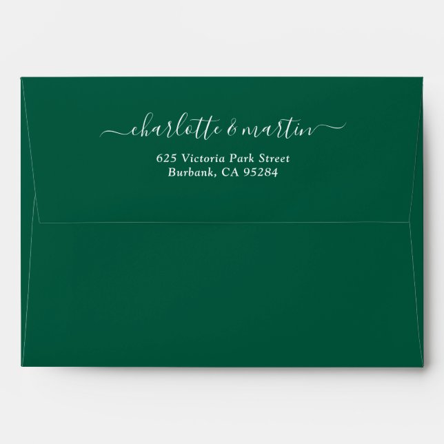 Emerald Green Elegant Script Wedding Envelope (Back (Top Flap))