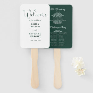 Emerald Green Elegant Script Wedding Program Hand Fan