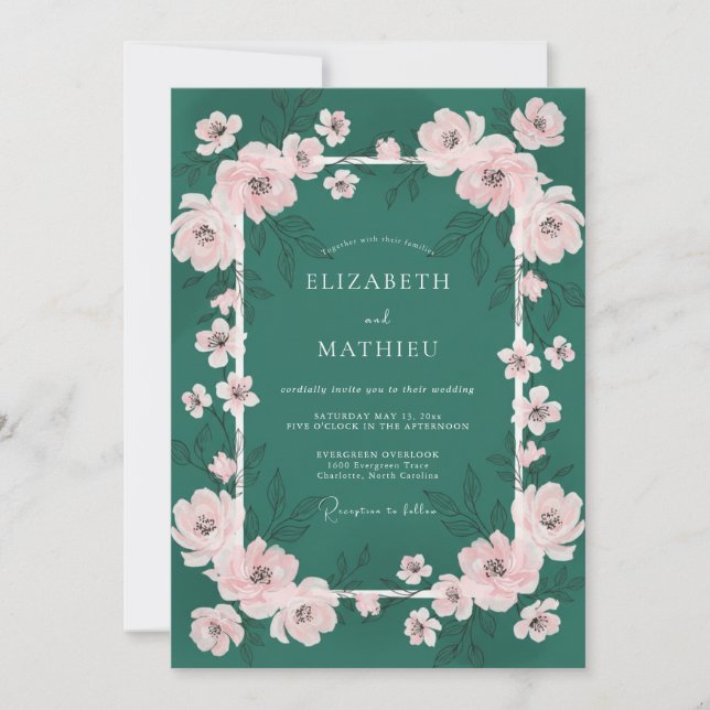 Emerald Green Elegant Spring Wedding Invitation (Front)