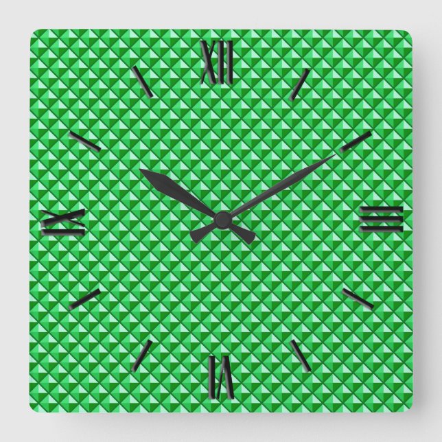 Emerald green, enamel look, studded grid square wall clock (Front)