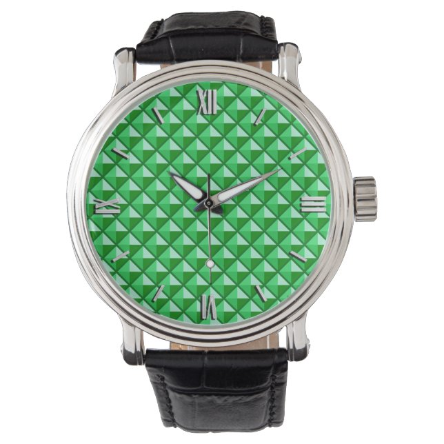 Emerald green, enamel look, studded grid watch (Front)
