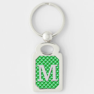 Emerald green enamel studded grid with monogram key ring