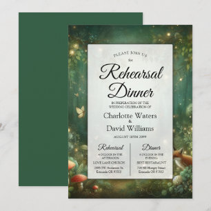 Emerald Green Enchanted Forest Rehearsal Dinner Invitation