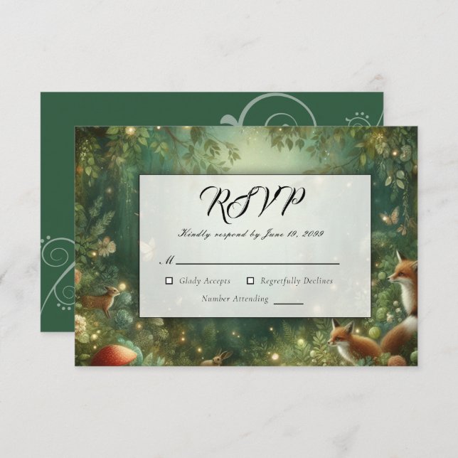 Emerald Green Enchanted Forest RSVP Card (Front/Back)