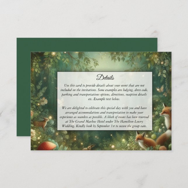 Emerald Green Enchanted Forest Wedding Enclosure Card (Front/Back)
