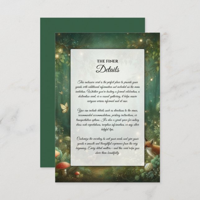 Emerald Green Enchanted Forest Wedding Enclosure Card (Front/Back)