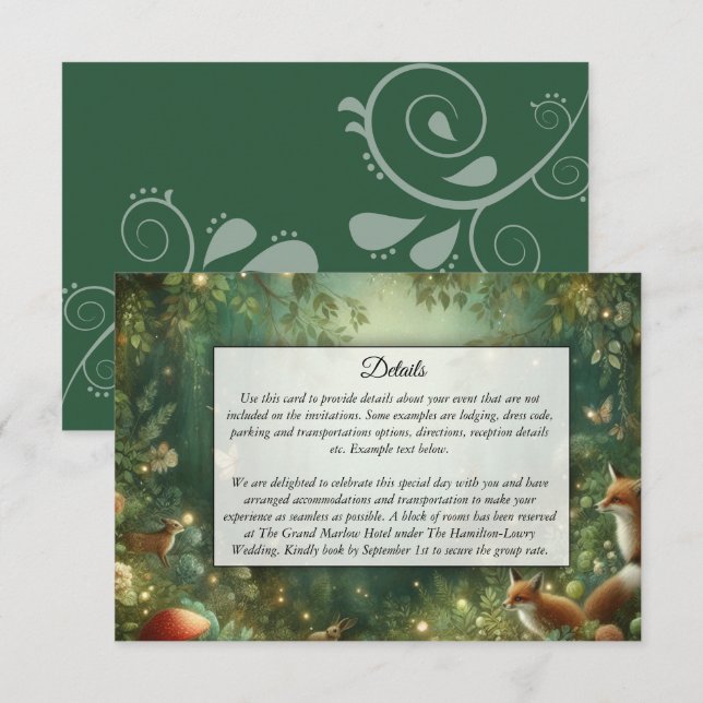Emerald Green Enchanted Forest Wedding Enclosure Card (Front/Back)