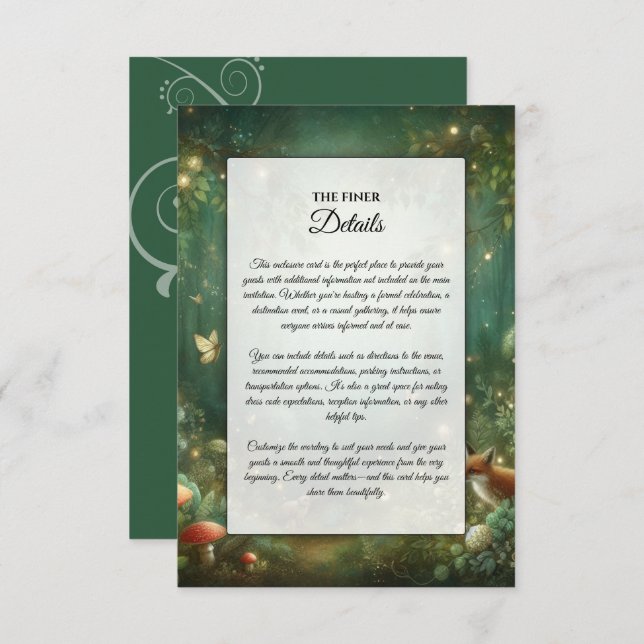 Emerald Green Enchanted Forest Wedding Enclosure Card (Front/Back)