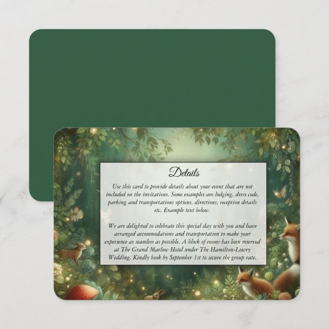 Emerald Green Enchanted Forest Wedding Enclosure Card (Front/Back)