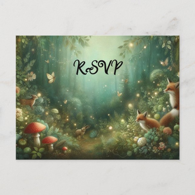 Emerald Green Enchanted Forest Wedding Invitation Postcard (Front)