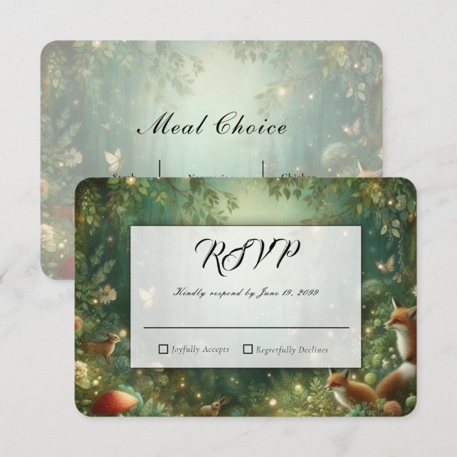 Emerald Green Enchanted Forest Wedding RSVP Card (Front/Back)