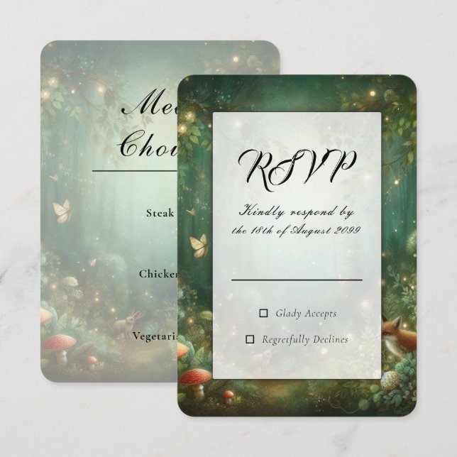 Emerald Green Enchanted Forest Wedding  RSVP Card (Front/Back)