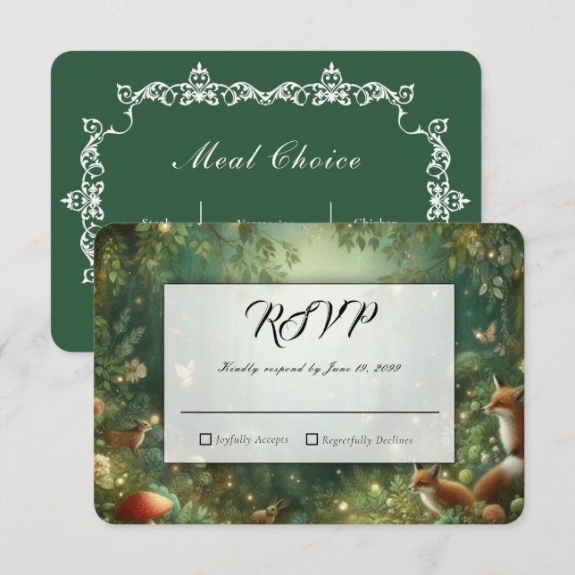 Emerald Green Enchanted Forest Wedding RSVP Card (Front/Back)