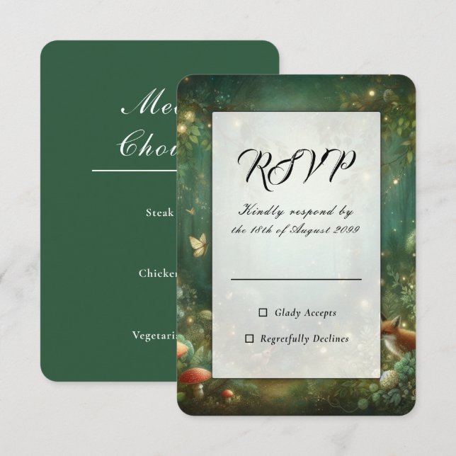 Emerald Green Enchanted Forest Wedding RSVP Card (Front/Back)