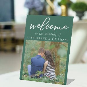 Emerald Green Engagement Photo Wedding Welcome Pedestal Sign