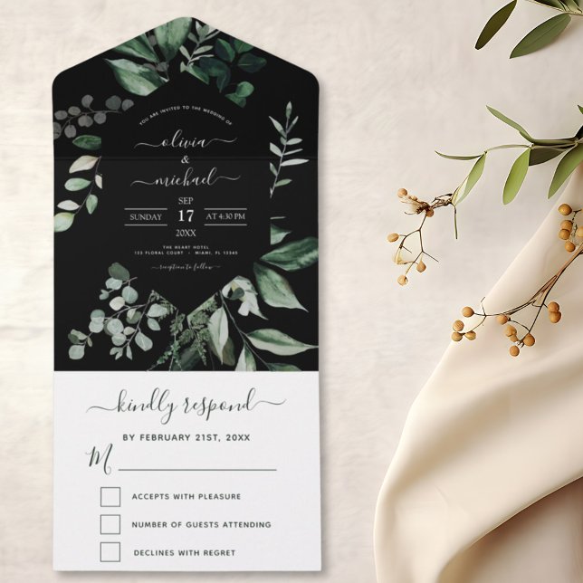 Emerald Green Eucalyptus Greenery Wedding All In One Invitation (Creator Uploaded)