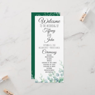Emerald Green Eucalyptus Wedding Program