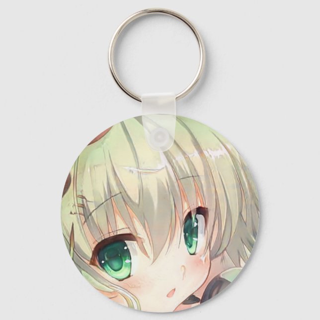 Emerald green eyes yellow green hair anime girl  key ring (Front)