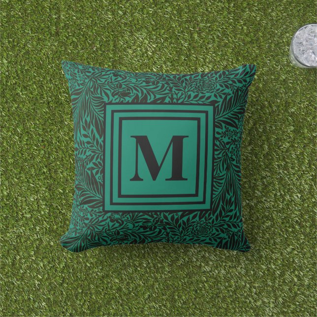 Emerald Green Family Monogram Botanical Pattern Cushion (Grass)
