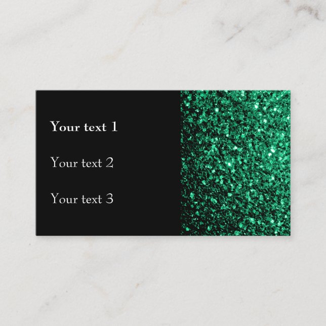 Emerald Green faux glitter sparkles black Business Card (Front)
