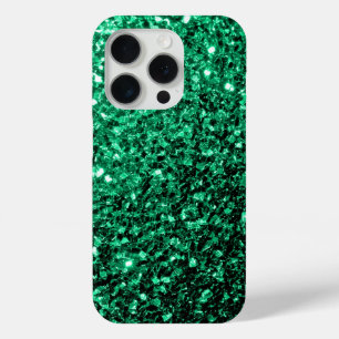 Emerald green faux glitter sparkles bling  iPhone 15 pro case