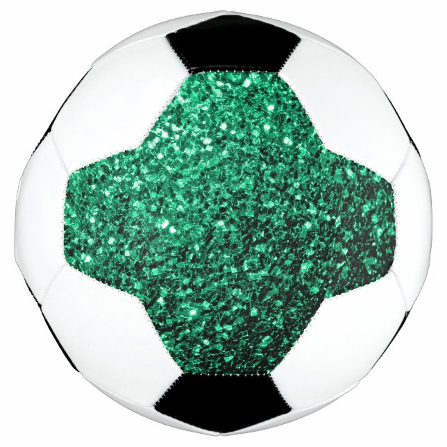 Emerald green faux glitter sparkles bling soccer ball (Front)