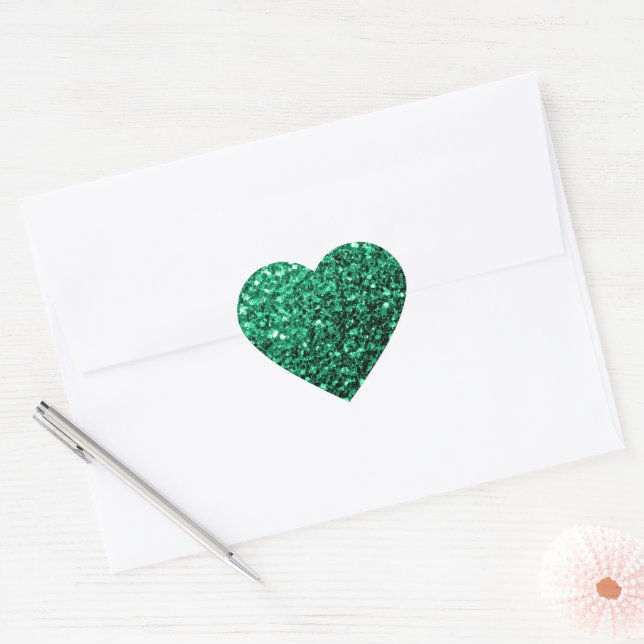 Emerald Green faux glitter sparkles Heart Sticker (Envelope)