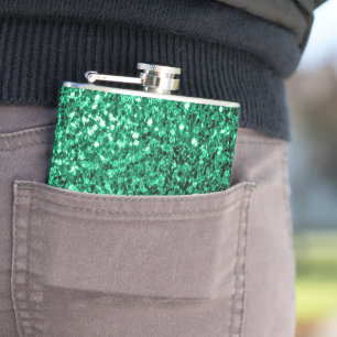 Emerald Green faux glitter sparkles Hip Flask