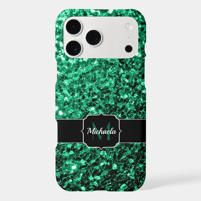 Emerald Green faux glitter sparkles Monogram (Back)