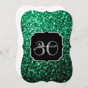 Emerald Green faux glitter sparkles Monogram Invitation
