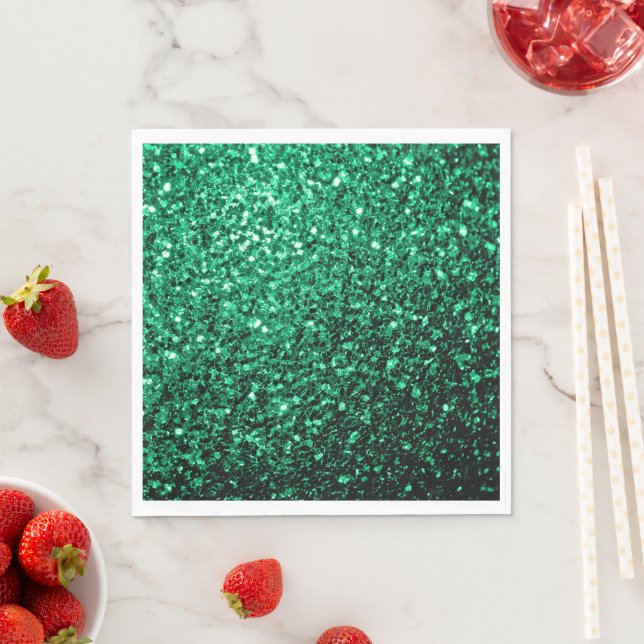 Emerald Green faux glitter sparkles Napkin (Insitu)
