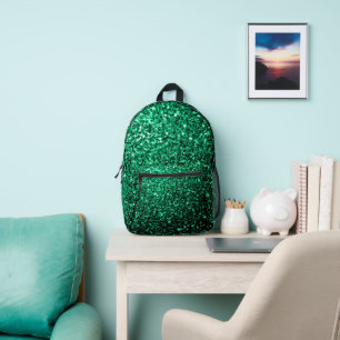 Emerald green faux glitter sparkles printed backpack