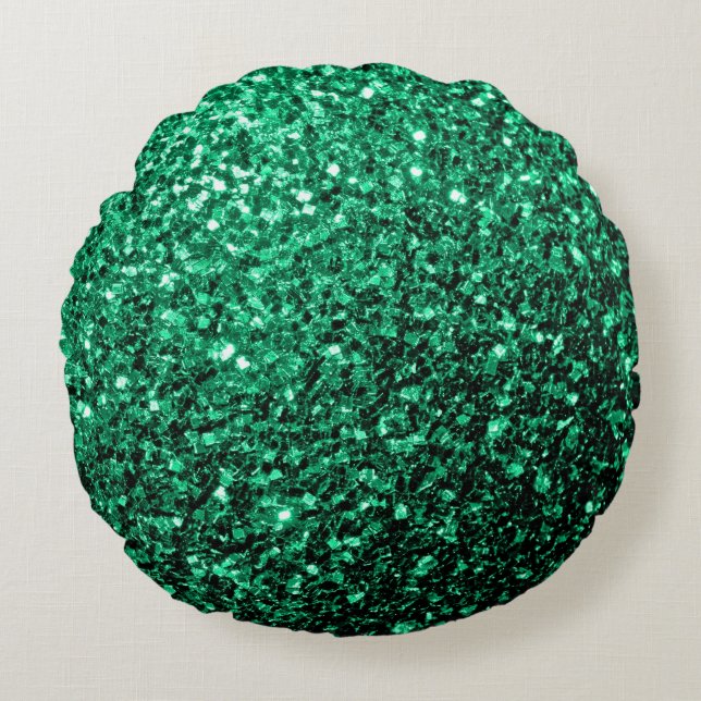 Emerald Green faux glitter sparkles Round Cushion (Front)