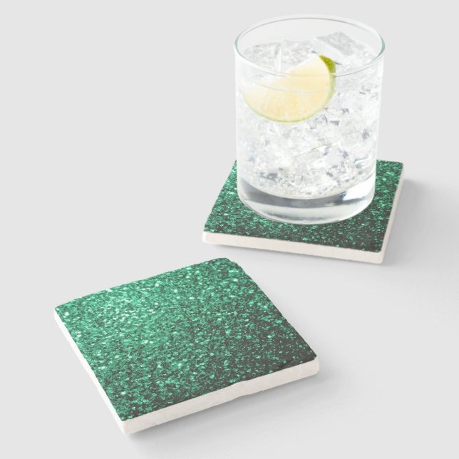 Emerald Green faux glitter sparkles Stone Coaster (Side)