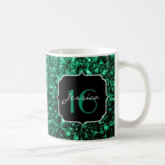 Emerald Green faux glitter sparkles Sweet 16 Coffee Mug (Right)